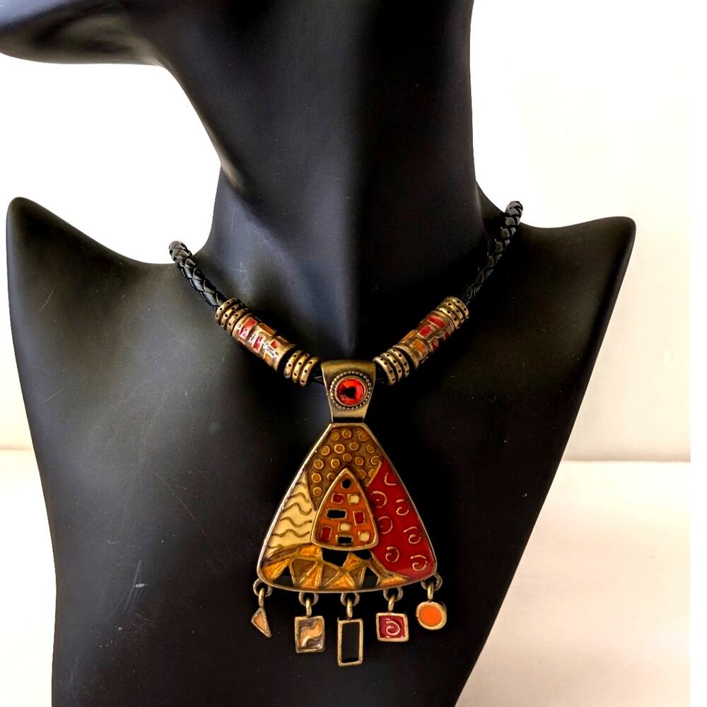 Chico's Vintage Y2K Boho Tribal Folk Art Enamel Statement Necklace